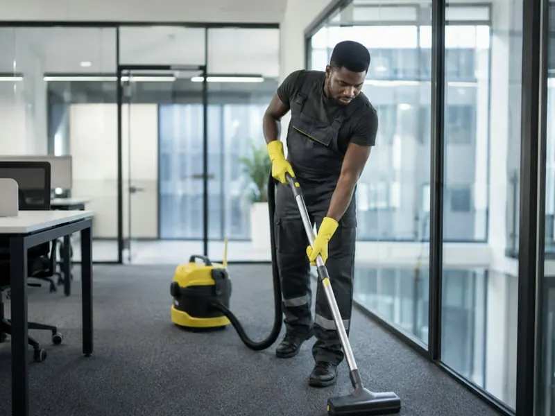 Technician cleaning a carpeted floor