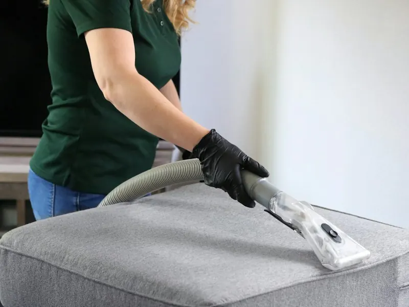 Upholstery cleaning on a fabric ottoman